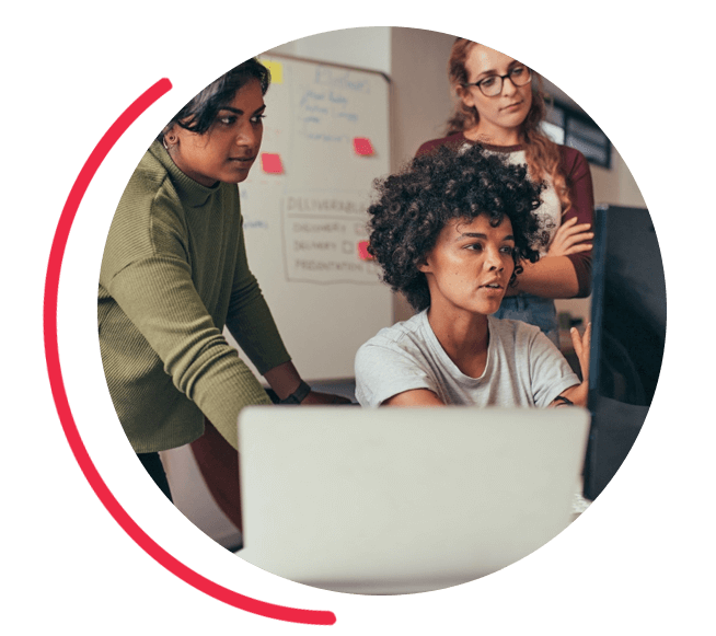 Image of entrepreneurs at a computer.