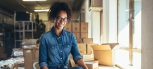 a business woman shipping boxes