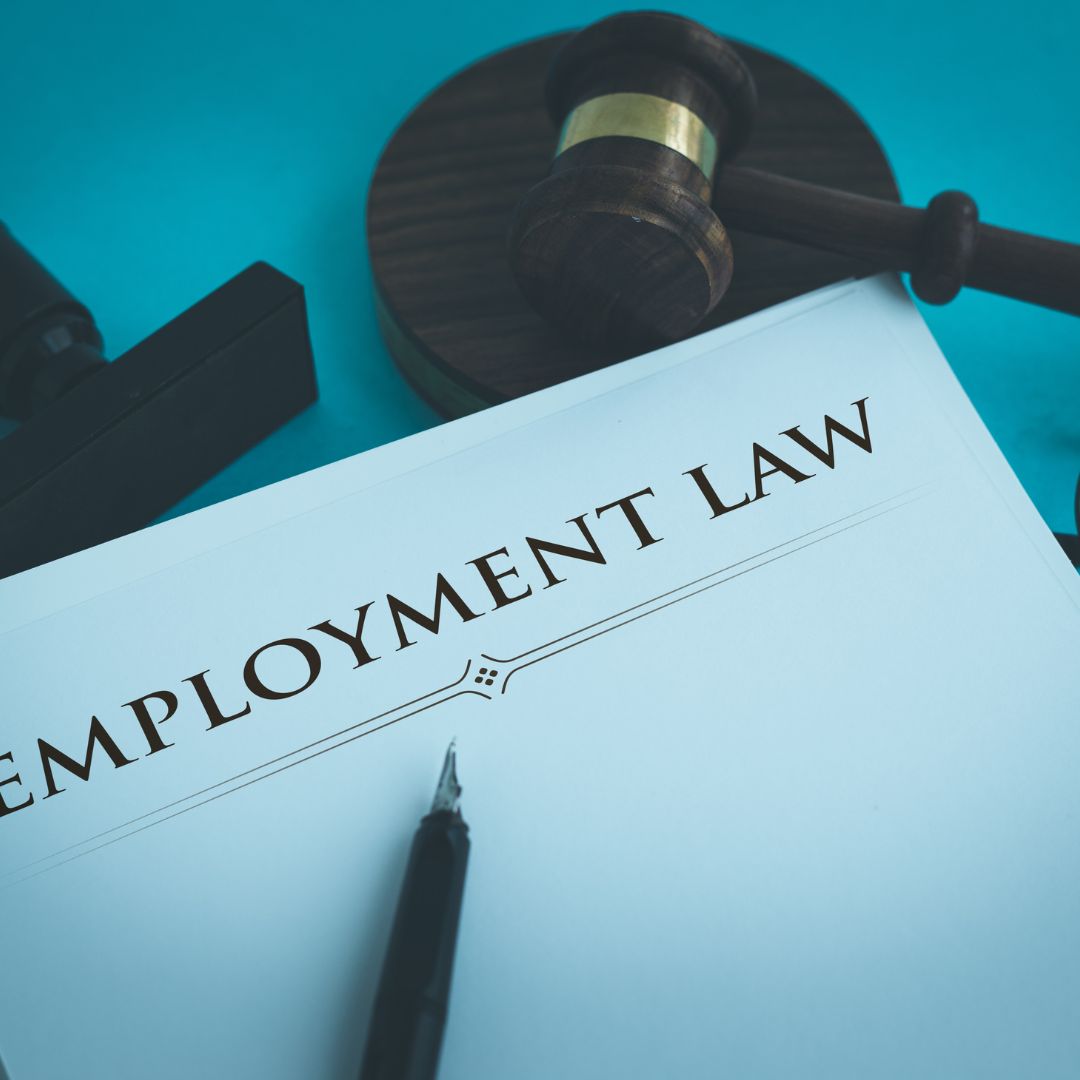 Gavel and block and a book reading "employment law"