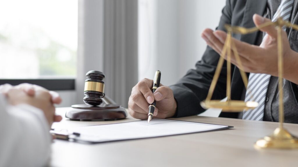 Business lawyer meeting with client
