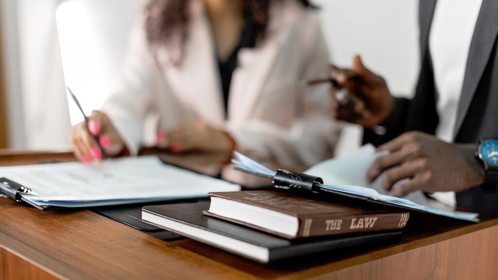 Business lawyer meeting with client