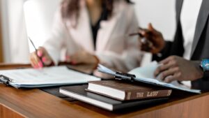 Business lawyer meeting with client