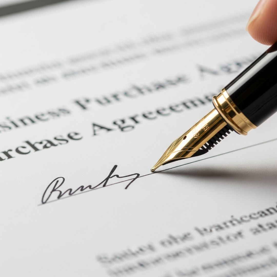 fountain pen signing a formal business purchase agreement